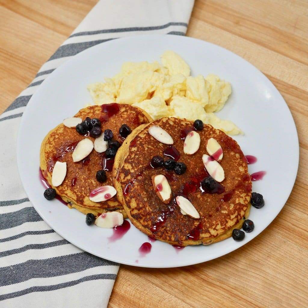 Blueberry Protein Pancakes with Egg Scramble